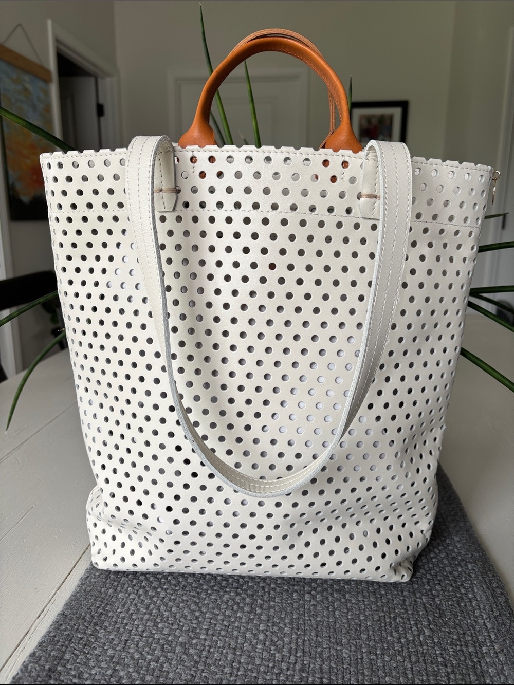 Clare V Micheline Perforated Tote in Cream - Picture 3 of 10